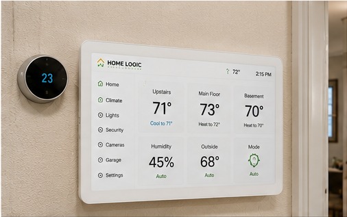 Hallway climate screen showing temperatures for three floors